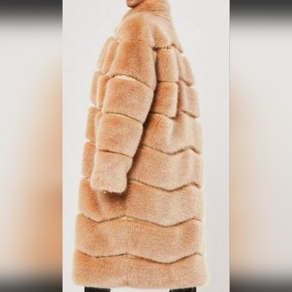 MISSGUIDED FAUX FUR COAT. Sable (Tan). Size 14. Maxie Length. New Condition - Picture 7 of 12